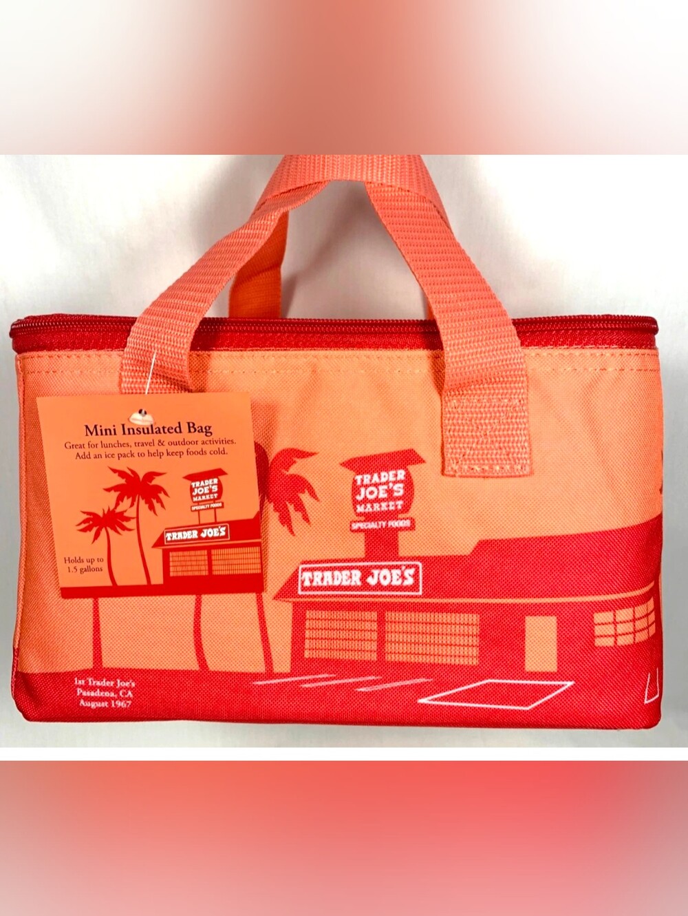 NWT Trader Joe 🍑 Mini Insulated Tote Bag Lunch Peach Rare &Discon FREE GIFT🎁